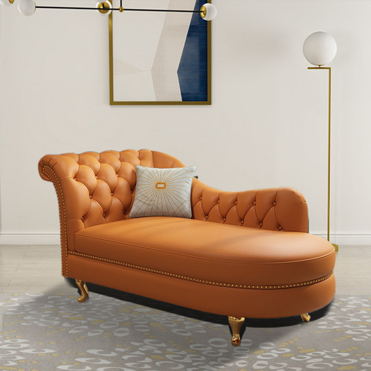 Orange leather deals chaise lounge